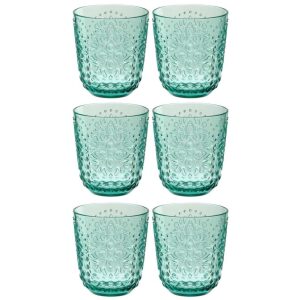 BOX OF 6 DRINK GLASS PLASTIC AQUA BLUE