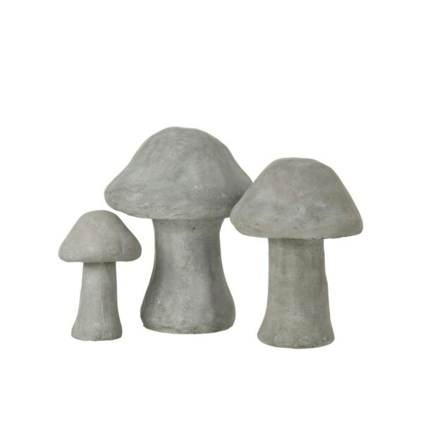 SET OF 3 FIGURINE MUSHROOM CEMENT GREY