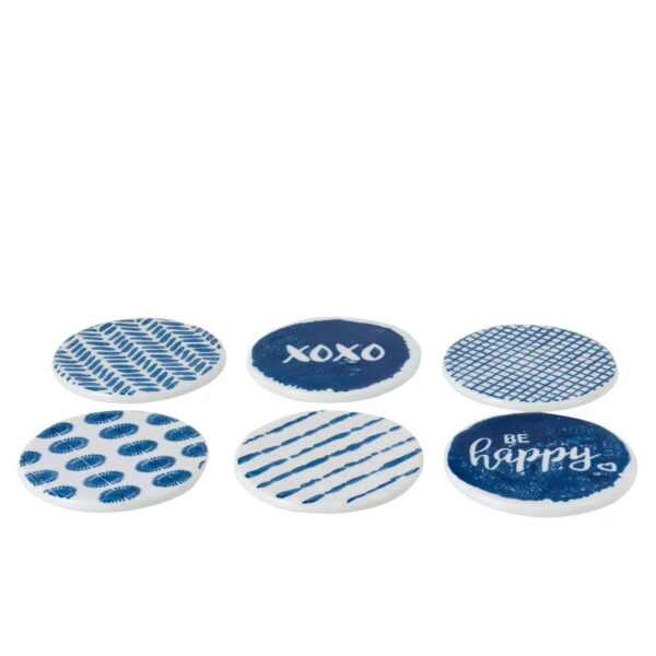 BOX OF 6 COASTERS PRINT PORCELAIN BLUE/WHITE