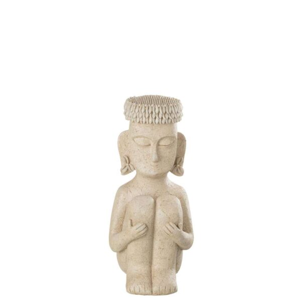 STATUE SITTING ETHNIC STONE/RESIN BEIGE SMALL