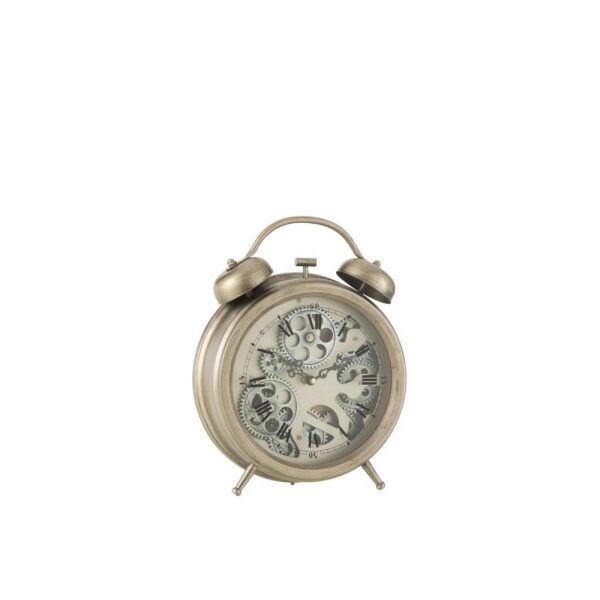 CLOCK ALARM ROMAN NUMERALS GEARS METAL SILVER MEDIUM