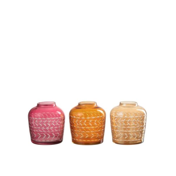 VASE LEAVES EDGE GLASS MIX ASSORTMENT OF 3
