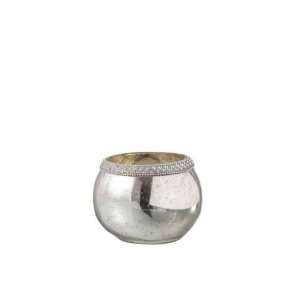 TEALIGHT HOLDER ROUND DIAMOND GLASS SILVER SMALL