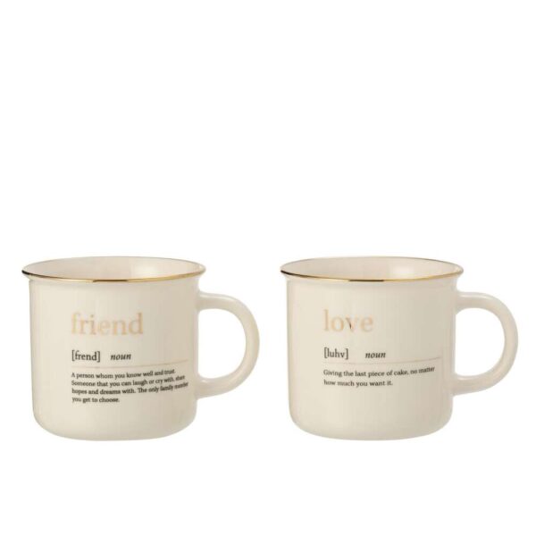 MUG MESSAGE LOVE FRIEND CERAMIC GOLD ASSORTMENT OF 2
