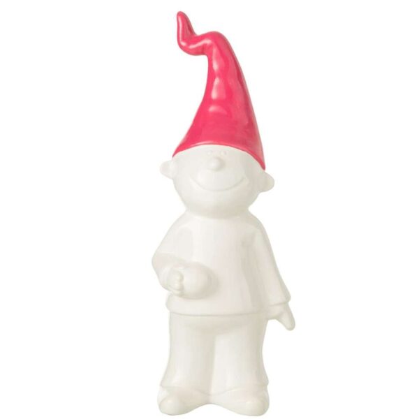 GNOME STANDING FAIENCE WHITE/FUSCHIA LARGE