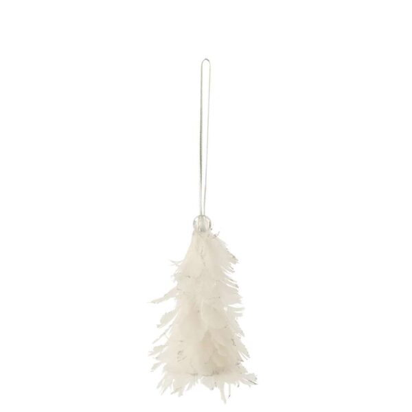 CHRISTMAS TREE HANGER+GLITTERS FEATHERS WHITE