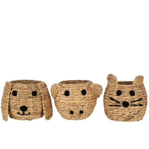 BASKET CAT/DOG/PIG WATER HYACINTH NATURAL ASSORTMENT OF 3