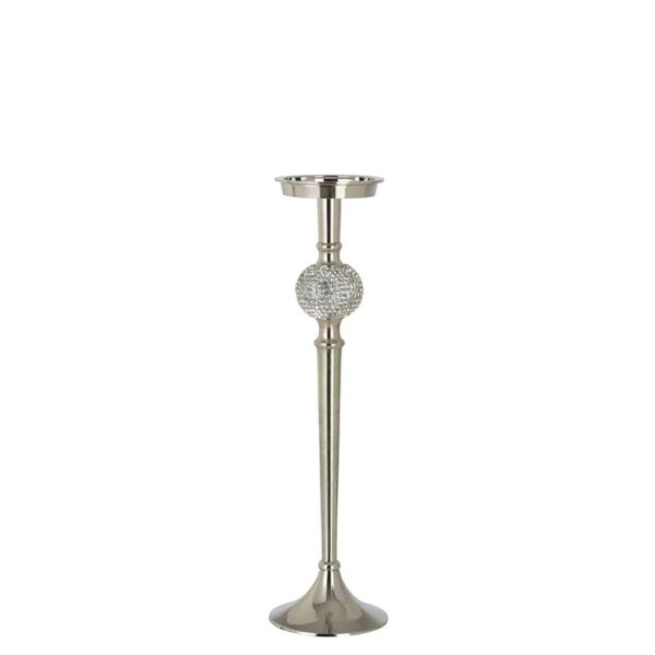 CANDLE HOLDER ON FOOT DIAMOND SPHERE ALUMINIUM SILVER LARGE