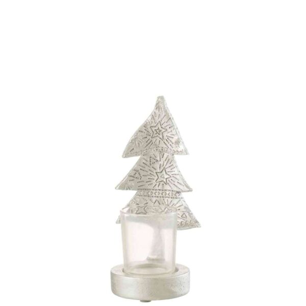 CANDLE HOLDER XMAS TREE POLY SILVER SMALL