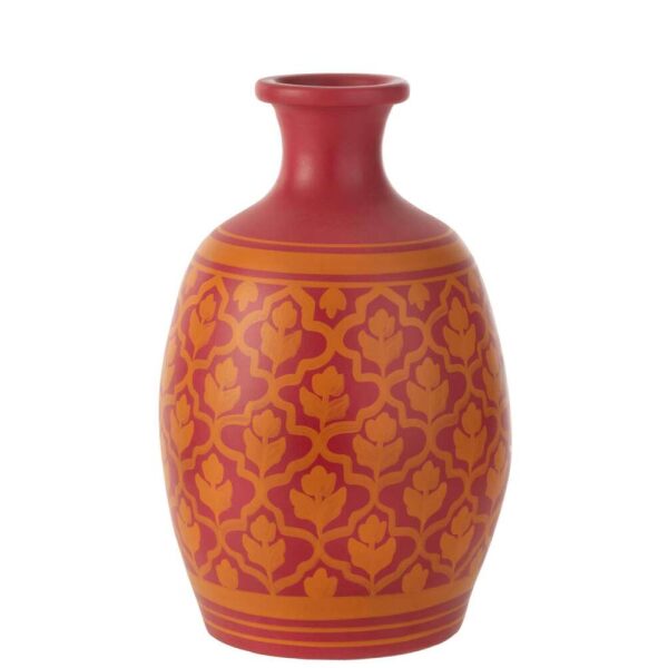 VASE FLOWERS+LINES TERRACOTTA PINK/ORANGE