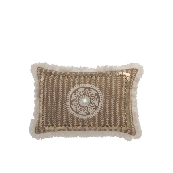 CUSHION RECTANGULAR PATTERN WITH COINS JUTE NATURAL/BEIGE