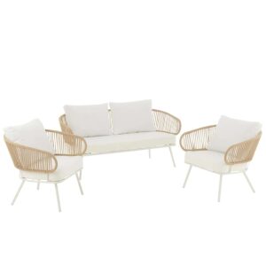 SET OF 3 CHAIRS POA STEEL/RATTAN WHITE