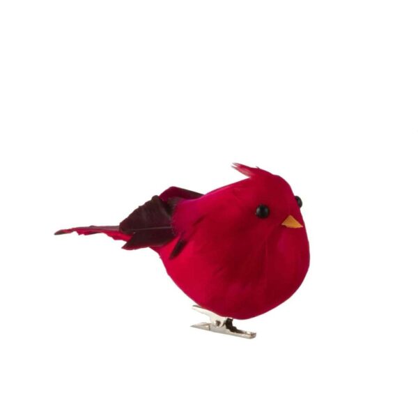 BIRDS WITH CLIP POLYFOAM/FEATHERS DARK RED LARGE