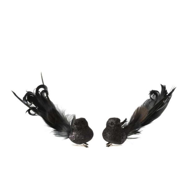 BIRD+CLIP FEATHERS GLITTER BLACK SMALL ASSORTMENT OF 2