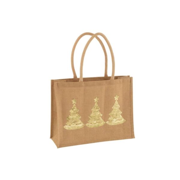 BAG 3 CHRISTMAS TREES SEQUIN JUTE NATURAL/GOLD