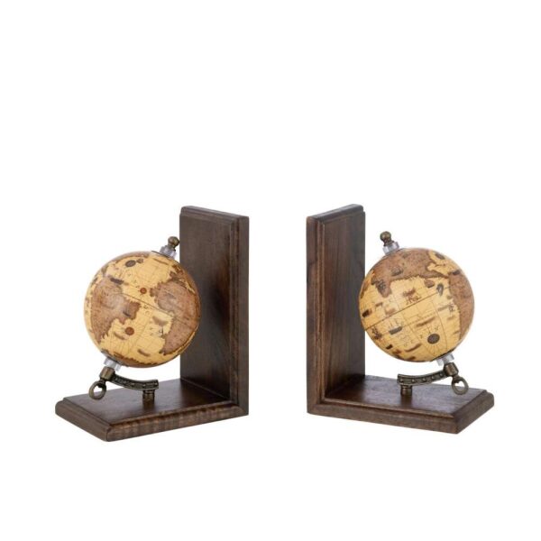 BOOKEND WORLD GLOBE WOOD ORANGE/BROWN