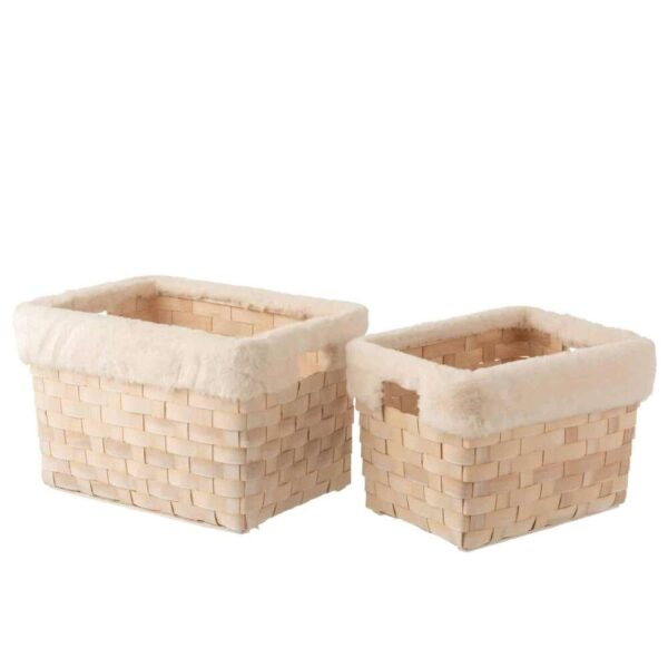 SET OF 2 BASKETS RECTANGLE+IMITATION FUR RATTAN FLAT NATURAL WHITE WASH