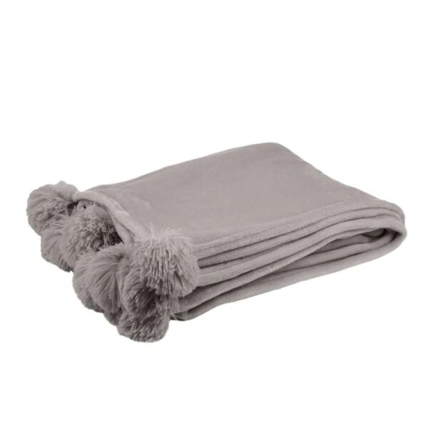 PLAID POMPOM POLYESTER TAUPE