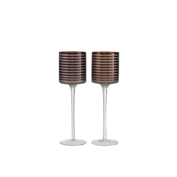 TEALIGHT HOLDER ON FOOT STRIPES GLASS BR LARGE SSORTMENT OF 2