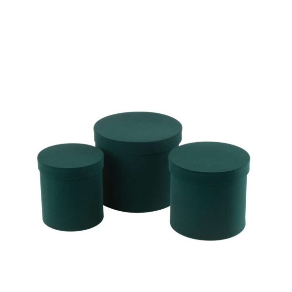 SET OF 3 BOX ROUND VELVET PAPER GREEN