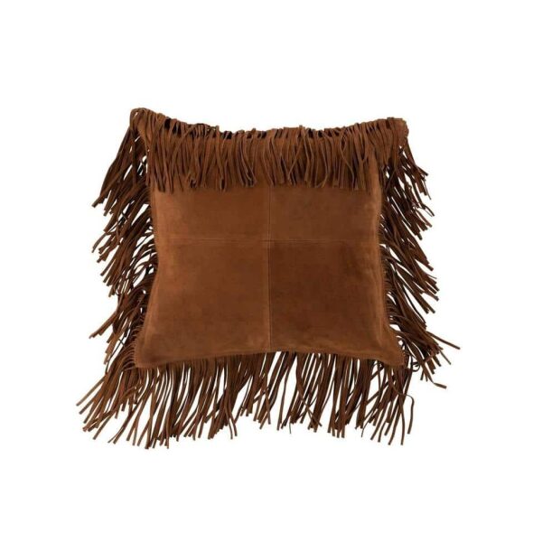 CUSHION TASSELS SQUARE LEATHER COGNAC