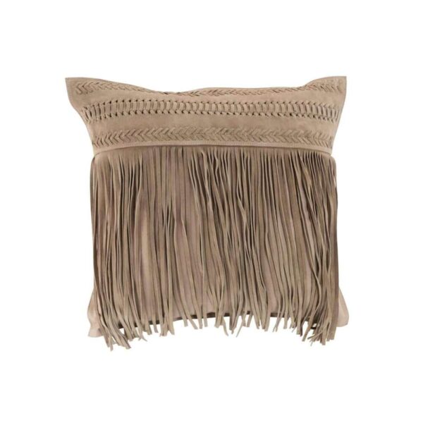 CUSHION TASSELS SQUARE LEATHER LIGHT GREY