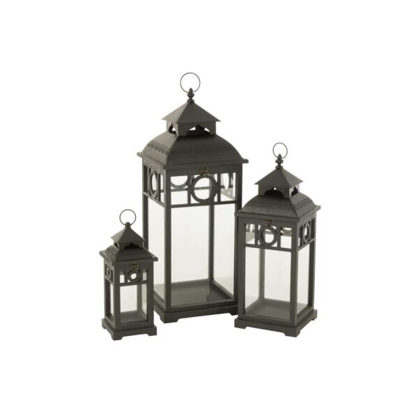 SET OF 3 LANTERN IBIZA WOOD BLACK