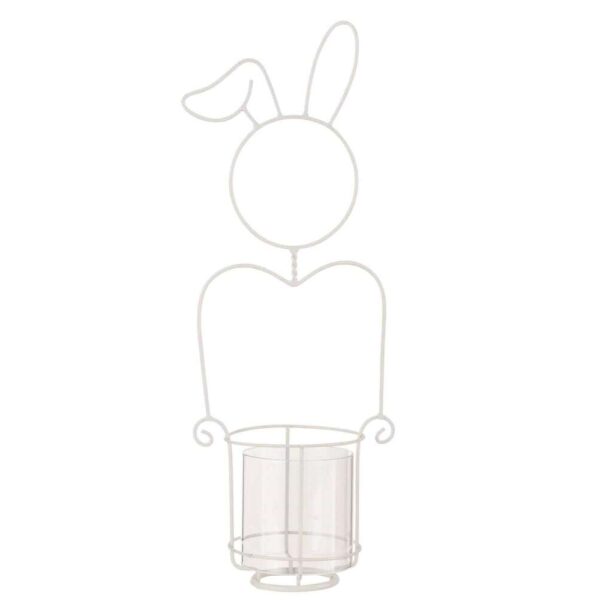 CANDLEHOLDER RABBIT METAL/GLASS WHITE LARGE