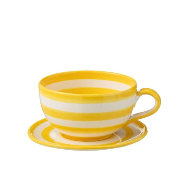 CUP+PLATE GRANADA STRIPES CERAMIC WHITE/YELLOW