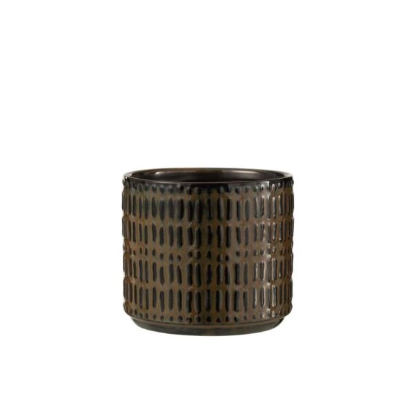 FLOWERPOT STRIPE CERAMIC BLACK/BROWN LARGE
