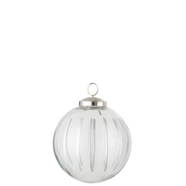CHRISTMAS BAUBLE STRIPE GLASS TRANSPARENT/SILVER MEDIUM