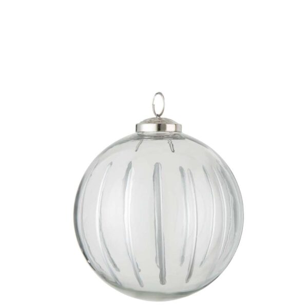 CHRISTMAS BAUBLE STRIPE GLASS TRANSPARENT/SILVER LARGE
