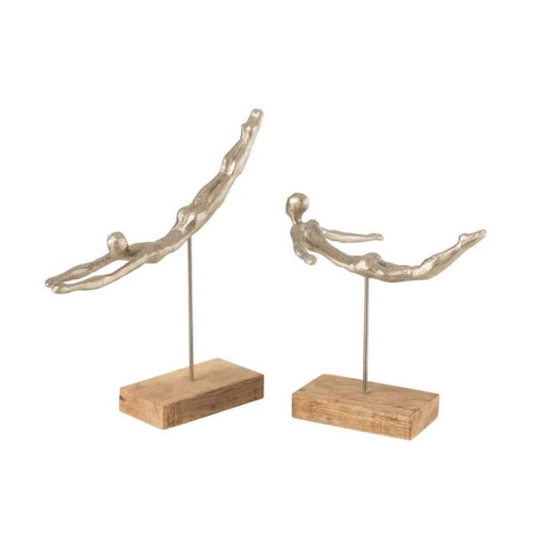 FIGURE SWIMMER POLY/MANGO WOOD SILVER ASSORTMENT OF 2