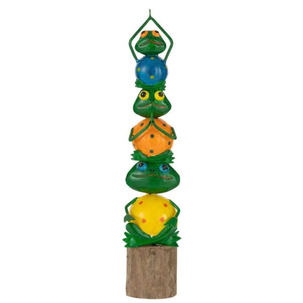 FROG PYRAMID ON STAND IRON/WOOD MIX LARGE