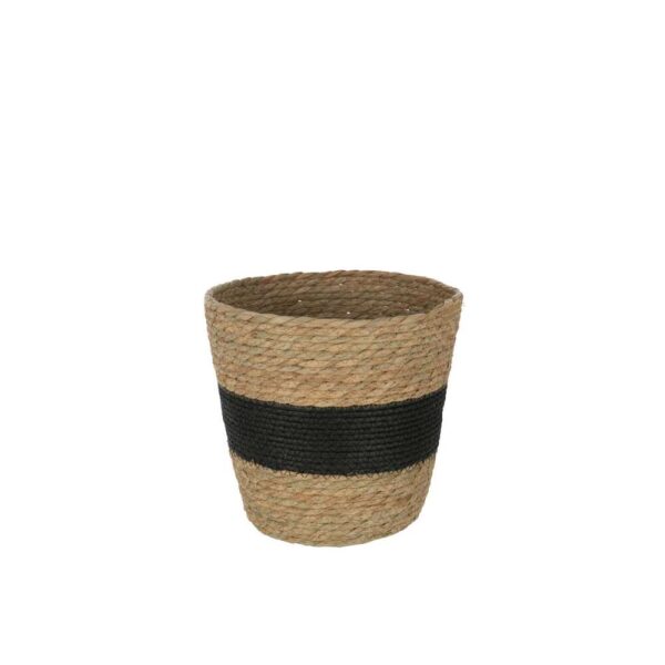 BASKET ROUND WITH STRIPE+ HANDLE REED NATURAL/BLACK