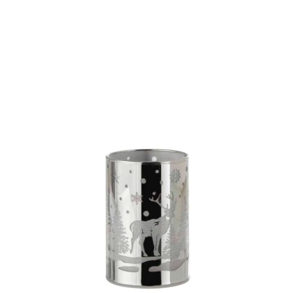 DECORATION CYLINDER LED GLASS WINTER SILVER SMALL