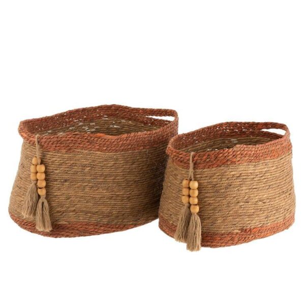 SET OF 2 BASKETS OVAL PEARL NATURAL/BROWN
