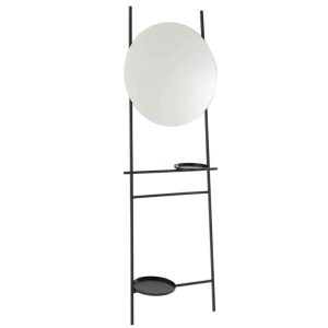 MIRROR LADDER 2 TRAYS ROUND IRON/GLASS BLACK