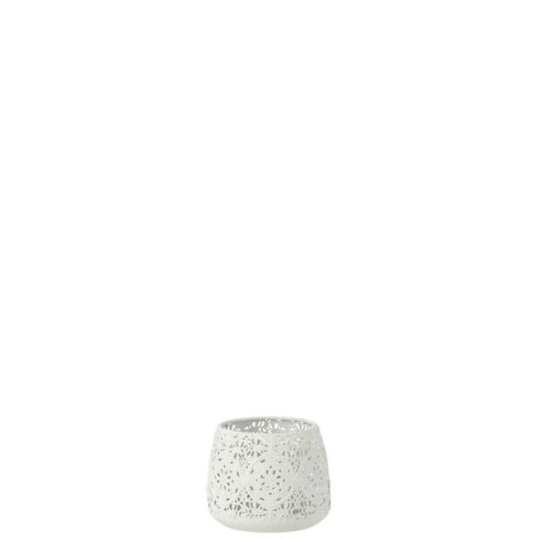 TEALIGHT HOLDER ROUND EASTERN METAL/GLASS WHITE SMALL