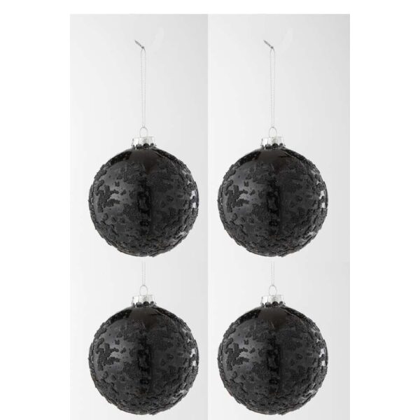 BOX OF 4 CHRISTMAS BAUBLE PEARLS GLASS BLACK