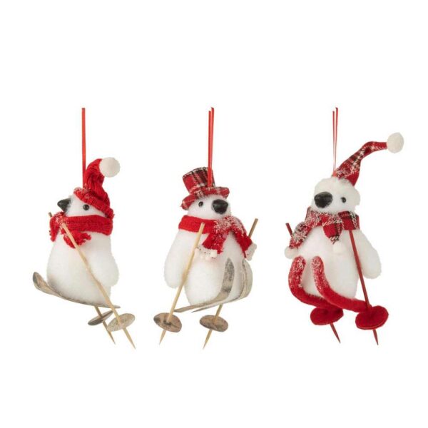 HANGER PENGUIN SANTA CLAUS SKIS WHITE/RED ASSORTMENT OF 3