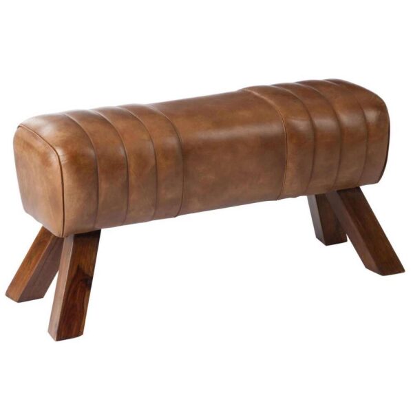 GYM BENCH LEATHER/WOOD COGNAC