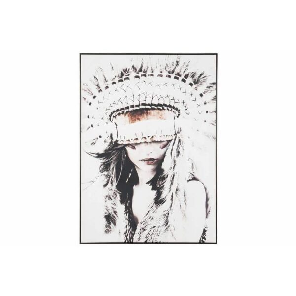 FRAME WOMAN NATIVE AMERICAN WOOD/CANVAS SHADES OF GREY