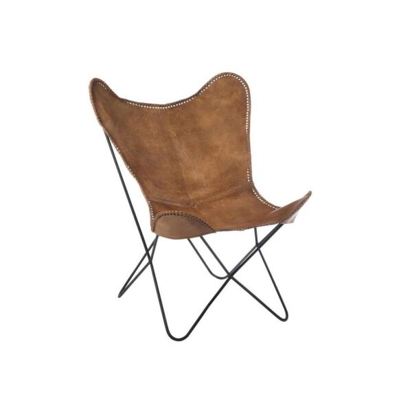 LOUNGE CHAIR LEATHER/METAL COGNAC