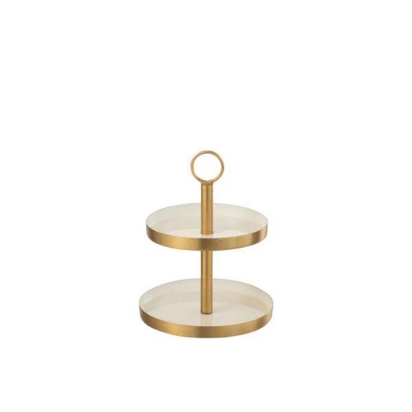 CAKE STAND ROUND 2 LEVELS METAL WHITE/GOLD