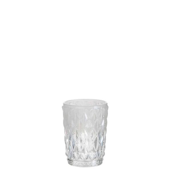 TEA-LIGHT HOLDER CHECK GLASS WHITE/TRANSPARENT LARGE 6X6X9CM
