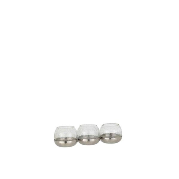 TEALIGHT HOLDER 3 BALL CRAQUELURE GLASS/STAINLESS STEEL SILVER