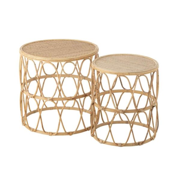 SET OF 2 SIDETABLE WAVE PATTERN RATTAN NATURAL