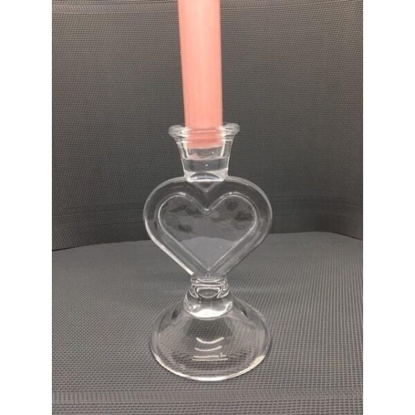 Hjerte lysestake i glass til kronelys -15cm