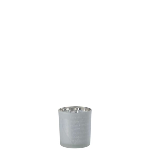 TEALIGHT HOLDER LOVE GLASS WHITE SMALL